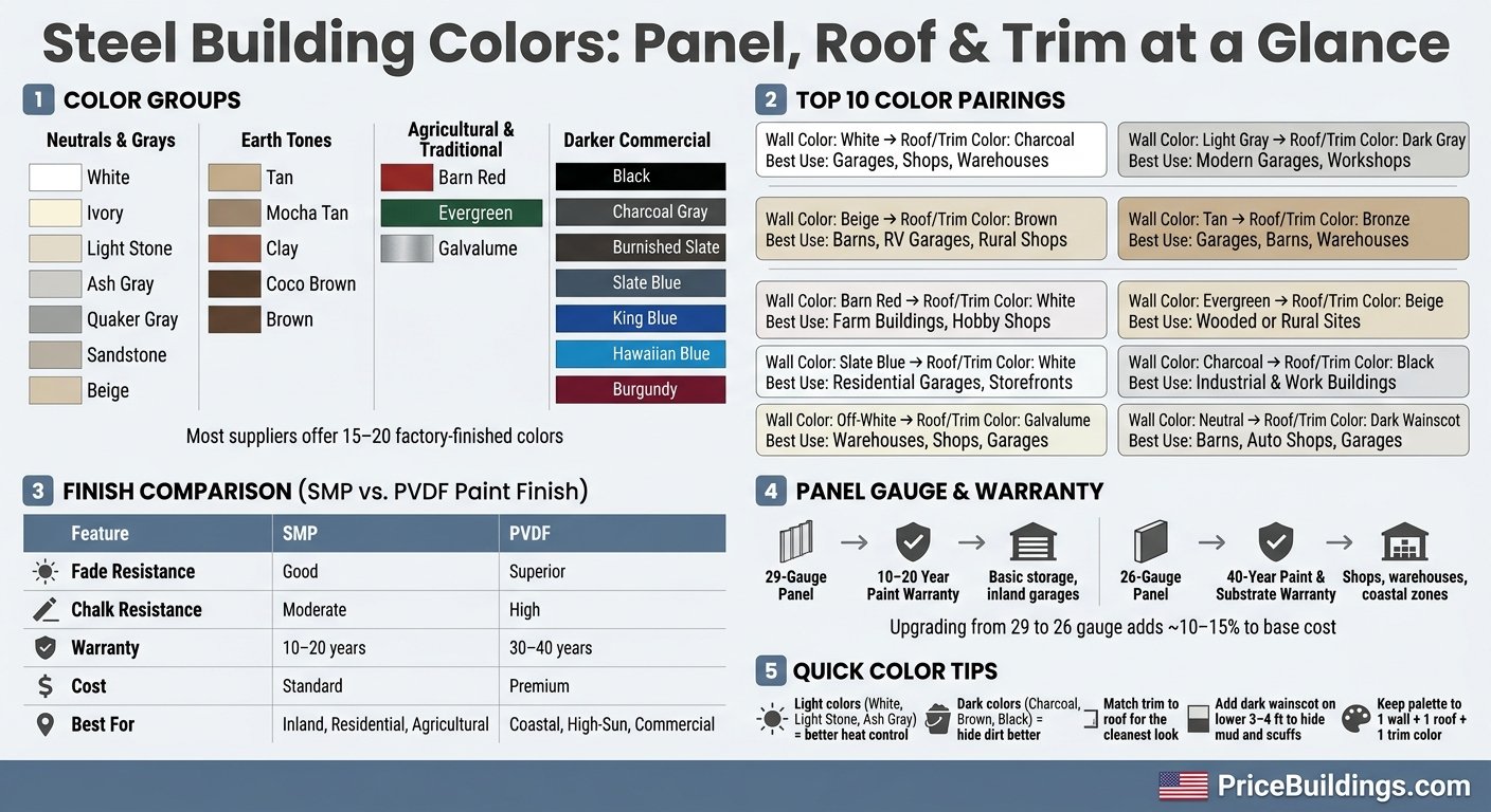 Steel Building Color & Finish Guide: Panel, Roof & Trim Options