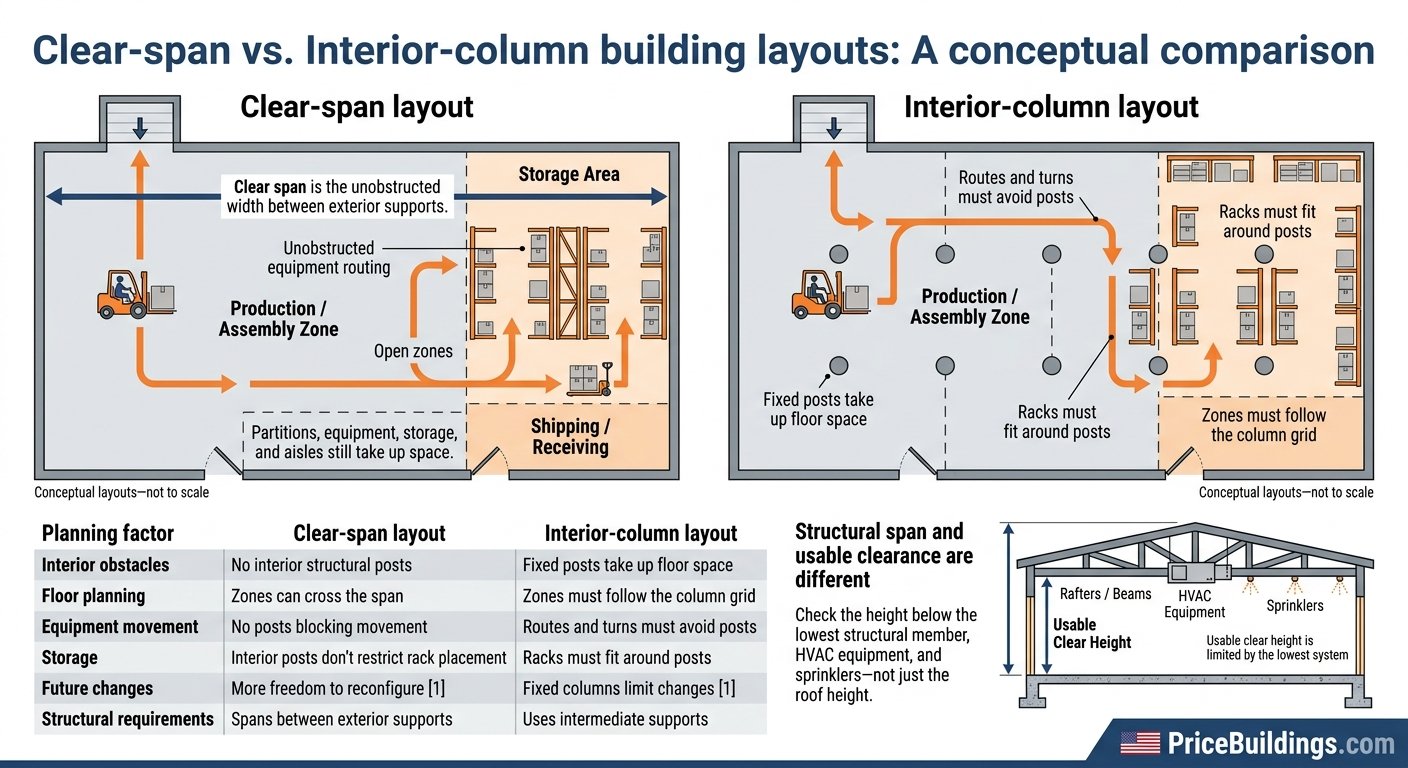 Clear-Span vs. Interior-Column Steel Buildings